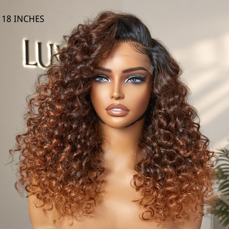 Luvme Hair PartingMax Glueless Wig Ombre Copper Brown / Natural Black Water Wave 7x6 Closure HD Lace Wig