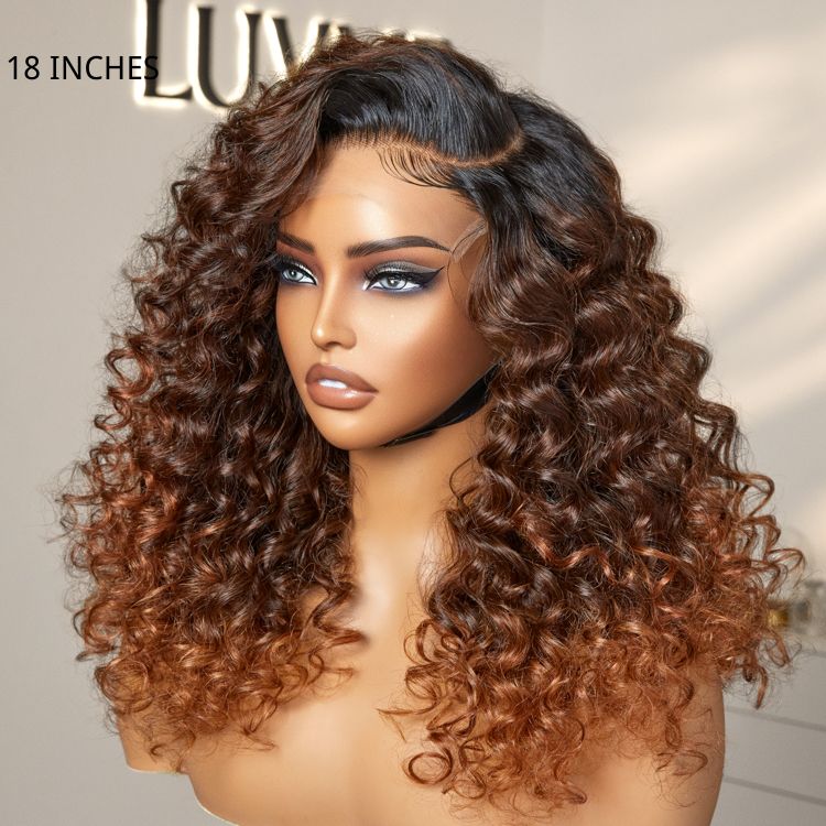 Luvme Hair PartingMax Glueless Wig Ombre Copper Brown / Natural Black Water Wave 7x6 Closure HD Lace Wig