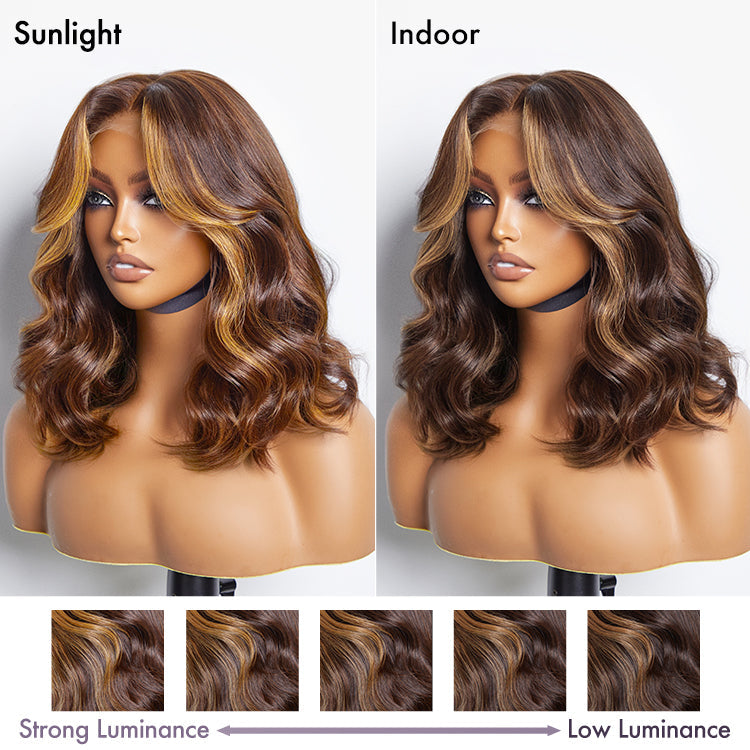 Face-Framing Brown Highlights Loose Wave Glueless 5x5 Closure HD Lace Wig