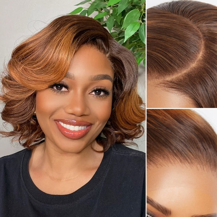 1 SEC INSTALL WIG | Mature Boss Brown Ombre Highlight / Natural Black Loose Wave Glueless Minimalist HD Lace Wig Ready to Go