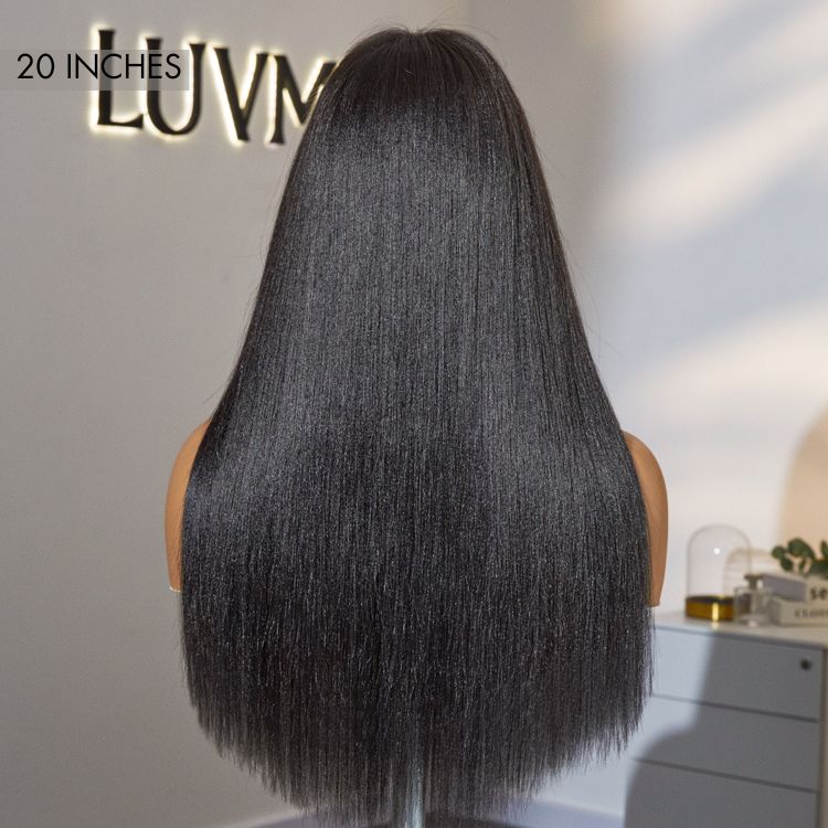 Breathable Cap Yaki Straight Ultra Natural Minimalist Undetectable Lace Long Wig with Bangs