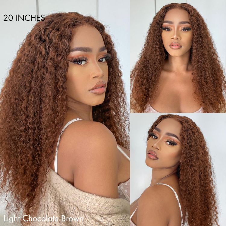 Chocolate Brown Long Curly Glueless 5x5 Closure Long Wig 100% Human Hair