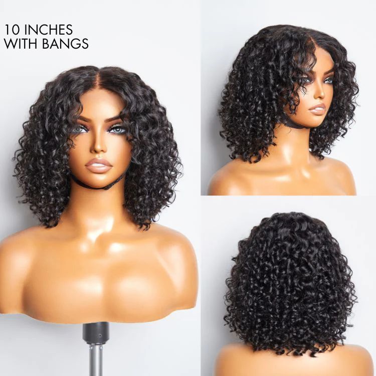 Deep Wave 4x4 Closure Lace Glueless Mid Part Long Curly Wig 100% Human Hair