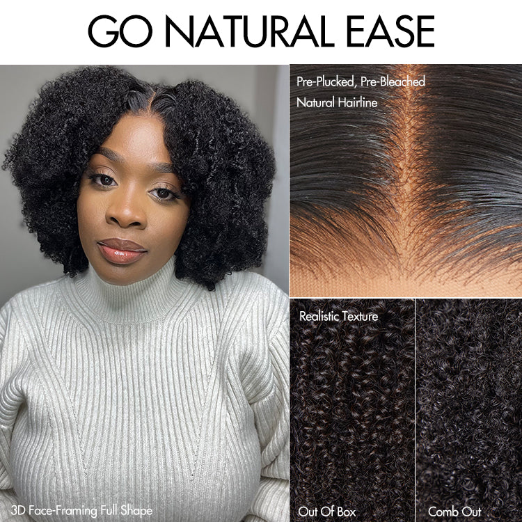 Go Natural Ease | Breathable Cap Natural Bouncy Fluffy Jerry Curl Glueless 5x5 Closure Lace Wig Ready to Go