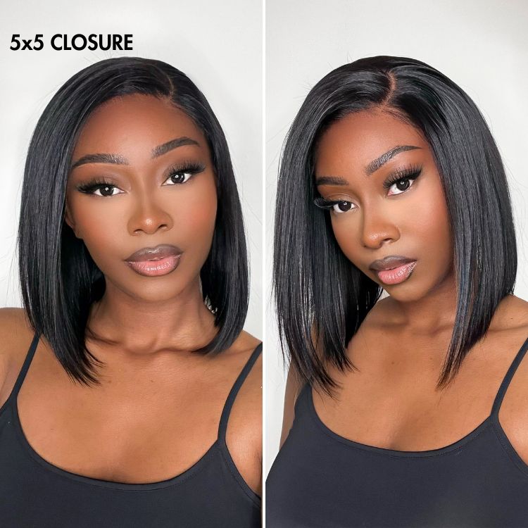 PreMax Wigs | Super Natural Hairline Silky Blunt Cut Glueless 13x4 Frontal Lace / 5x5 Closure HD Lace Human Hair Short Bob Wig