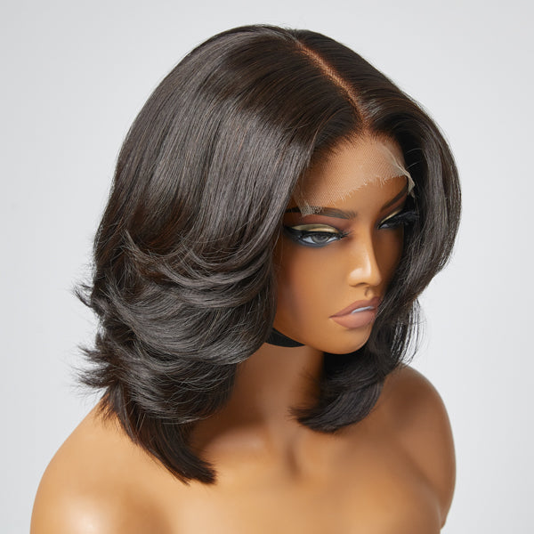 Limited Design | Natural Black Handcraft Layered 5x5 Closure HD Lace Glueless Short Wig 100% Human Hair