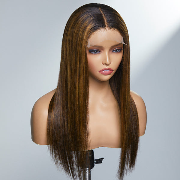 Limited Design | Brown Blonde Mix Silky Straight 5x5 Closure HD Lace Glueless Long Wig 100% Human Hair