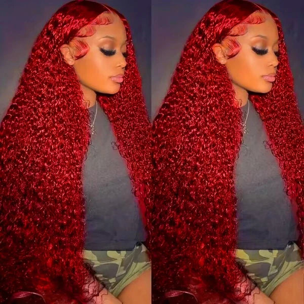 Bundles of Roses Red Color Lace Front Wigs Kinky Curly Lace Frontal Wig Pre Plucked Human Hair Wig With Natural Baby Hair