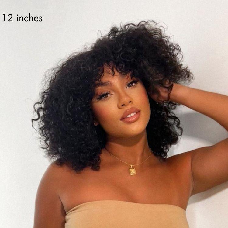 Beginner Friendly Water Wave Minimalist Lace Glueless Short Wig with Bangs 100% Human Hair