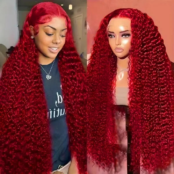 Bundles of Roses Red Color Lace Front Wigs Kinky Curly Lace Frontal Wig Pre Plucked Human Hair Wig With Natural Baby Hair