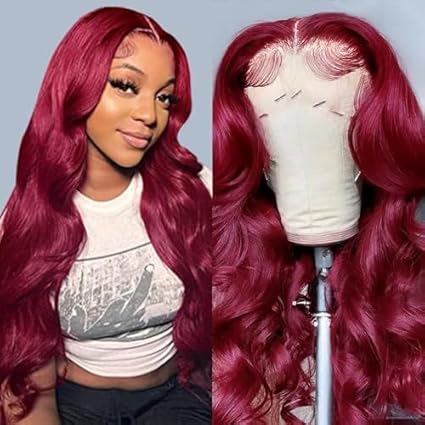 Bundles of Roses Lace Front Wig Human Hair with Baby Hair Pre Plucked Wine Red 13x4 Glueless Transparent HD Lace Frontal Human Hair Wigs 99J Lace Front Wig for Black Women 150% Density 18Inch