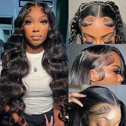 Bundles of Roses 28 Inch 13x6 Body Wave Lace Front Wigs Human Hair 13x6 HD Lace Glueless Human Hair Wig Pre Plucked Natural Hairline Brazilian Human Virgin Hair Long Black Body Wave Wig for Women 180% Density