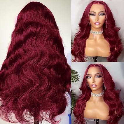 Bundles of Roses Lace Front Wig Human Hair with Baby Hair Pre Plucked Wine Red 13x4 Glueless Transparent HD Lace Frontal Human Hair Wigs 99J Lace Front Wig for Black Women 150% Density 18Inch