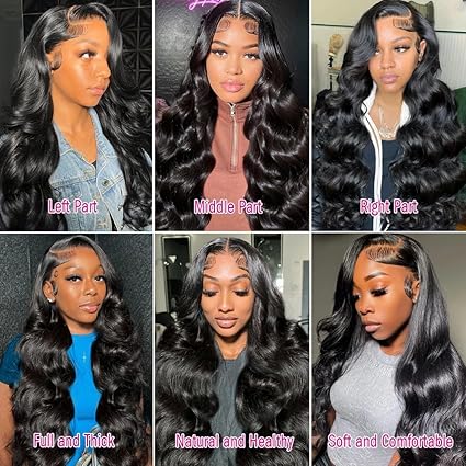 Bundles of Roses 28 Inch 13x6 Body Wave Lace Front Wigs Human Hair 13x6 HD Lace Glueless Human Hair Wig Pre Plucked Natural Hairline Brazilian Human Virgin Hair Long Black Body Wave Wig for Women 180% Density