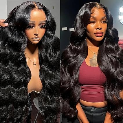 Bundles of Roses 28 Inch 13x6 Body Wave Lace Front Wigs Human Hair 13x6 HD Lace Glueless Human Hair Wig Pre Plucked Natural Hairline Brazilian Human Virgin Hair Long Black Body Wave Wig for Women 180% Density