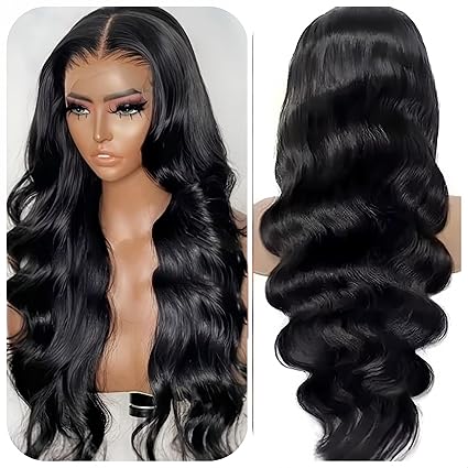 Bundles of Roses 28 Inch 13x6 Body Wave Lace Front Wigs Human Hair 13x6 HD Lace Glueless Human Hair Wig Pre Plucked Natural Hairline Brazilian Human Virgin Hair Long Black Body Wave Wig for Women 180% Density