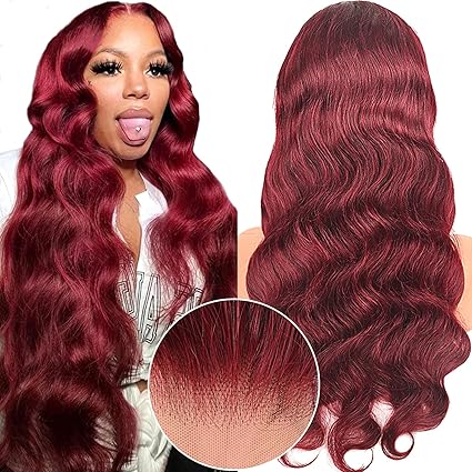 Bundles of Roses Lace Front Wigs Human Hair 28 Inch 13x4 Body Wave Lace Front Wigs Human Hair Glueless Wigs Human Hair Pre Plucked Pre Cut Red Lace Front Wigs Human Hair 180 Density for Women