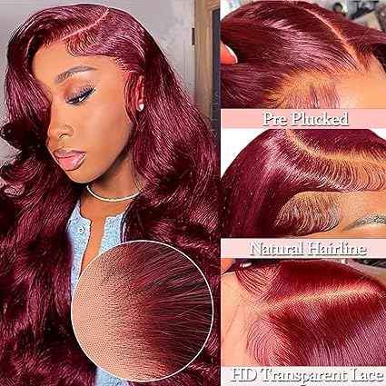 Bundles of Roses Lace Front Wigs Human Hair 28 Inch 13x4 Body Wave Lace Front Wigs Human Hair Glueless Wigs Human Hair Pre Plucked Pre Cut Red Lace Front Wigs Human Hair 180 Density for Women