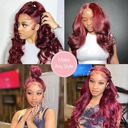 Bundles of Roses Lace Front Wigs Human Hair 28 Inch 13x4 Body Wave Lace Front Wigs Human Hair Glueless Wigs Human Hair Pre Plucked Pre Cut Red Lace Front Wigs Human Hair 180 Density for Women