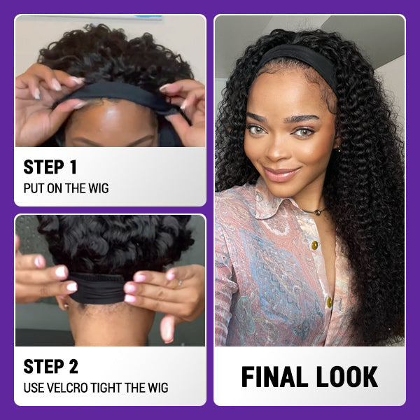 Luvme Hair Throw On & Go Deep Wave No Lace Glueless Long Headband Wig 100% Human Hair (Get Free Trendy Headbands)