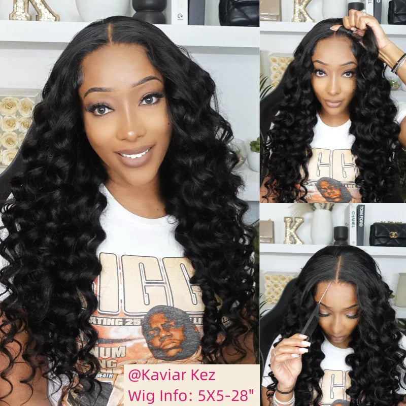 Bundles of Roses Lace Glueless Human Hair Wigs Loose Deep Wave Wig PPB™ Ready To Wear Pre Cut Wigs