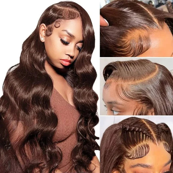 Bundles of Roses Brown Wig Body Wave Lace Frontal Wigs 4# Chocolate Brown Colored Human Hair Wigs