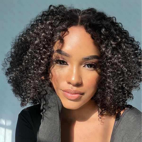 Kinky Curly Minimalist HD Lace Glueless Mid Part Short Wig 100% Human Hair