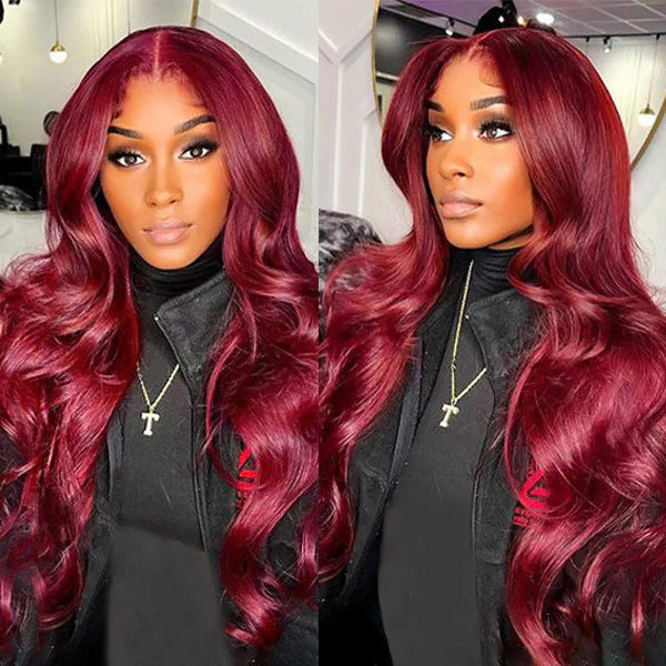 Lace Front Wigs 99J Body Wave Ready To Wear Wig Colored Glueless Human Hair Wig PPB™ Invisible Knots Pre Plucked