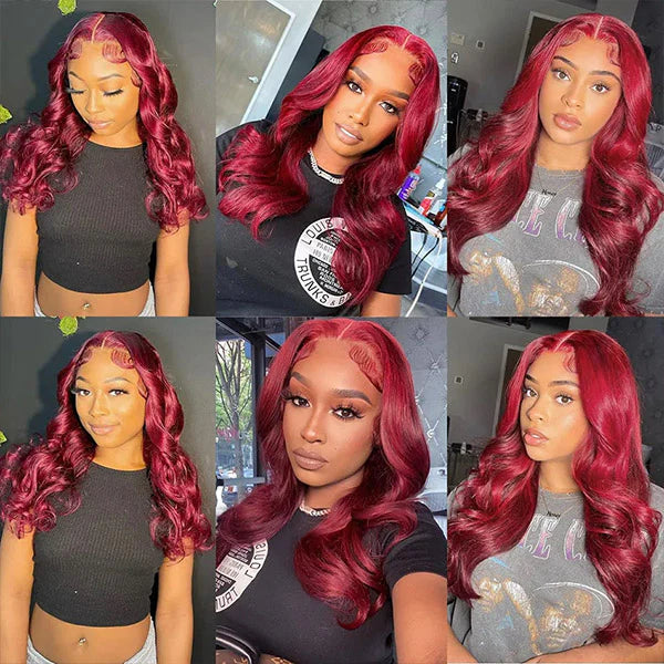 Lace Front Wigs 99J Body Wave Ready To Wear Wig Colored Glueless Human Hair Wig PPB™ Invisible Knots Pre Plucked