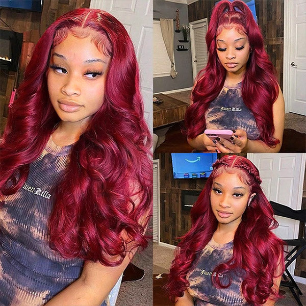 Lace Front Wigs 99J Body Wave Ready To Wear Wig Colored Glueless Human Hair Wig PPB™ Invisible Knots Pre Plucked