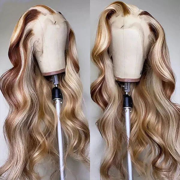 Brown Wig With Blonde Highlights P4/613 Colored Wigs 13x4 HD Lace Front Wigs Long Body Wave Human Hair