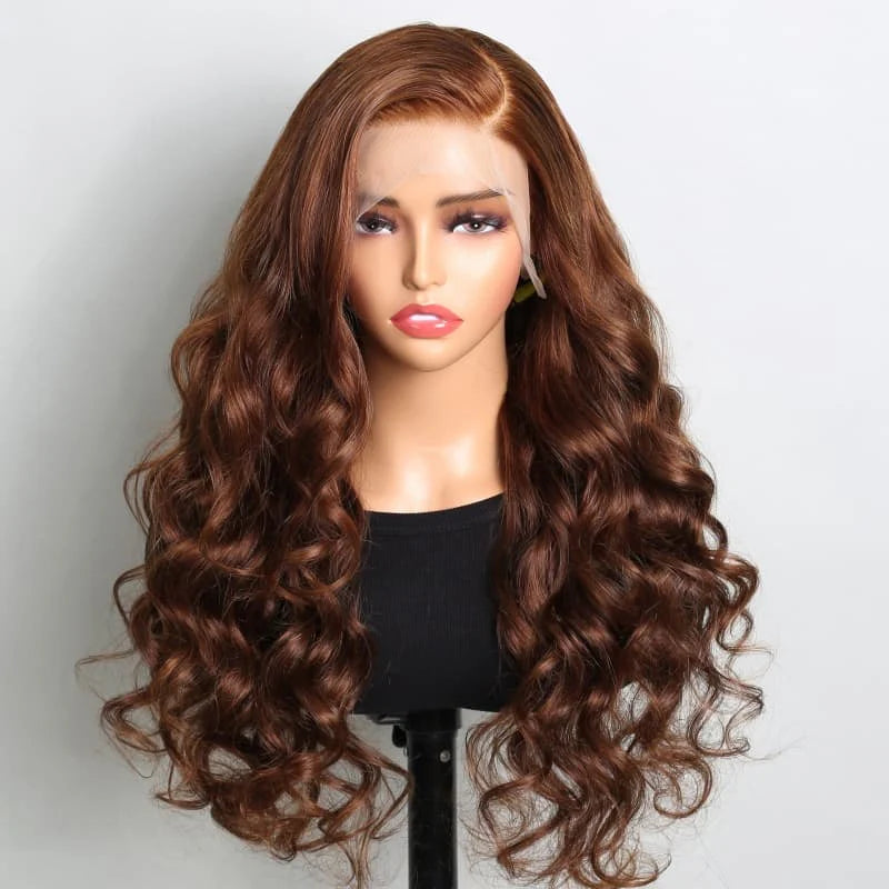 Bundles of Roses Brown Wig Body Wave Lace Frontal Wigs 4# Chocolate Brown Colored Human Hair Wigs