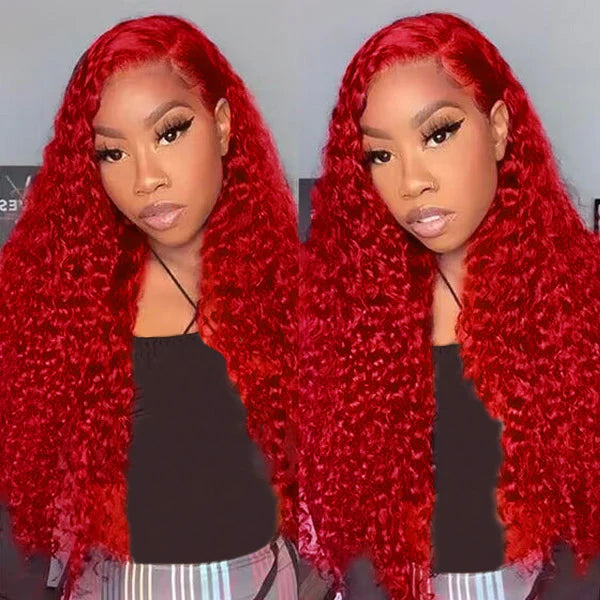 Bundles of Roses Red Color Lace Front Wigs Kinky Curly Lace Frontal Wig Pre Plucked Human Hair Wig With Natural Baby Hair