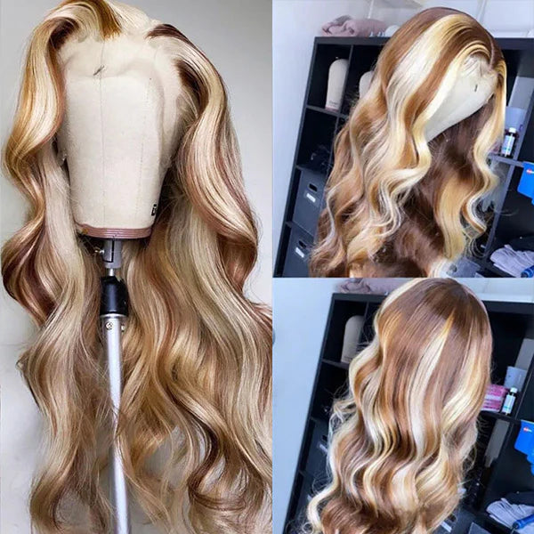 Brown Wig With Blonde Highlights P4/613 Colored Wigs 13x4 HD Lace Front Wigs Long Body Wave Human Hair