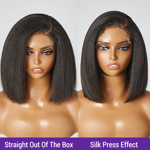 4C Edges | Ready-to-Wear Kinky Straight Bob Minimalist Lace Glueless Deep C Part Short Wig | Small Cap Size